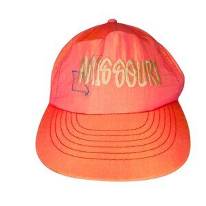 VTG 80s Missouri Snapback Nylon Hat Irridescent Orange Embroidered Retro Hipster